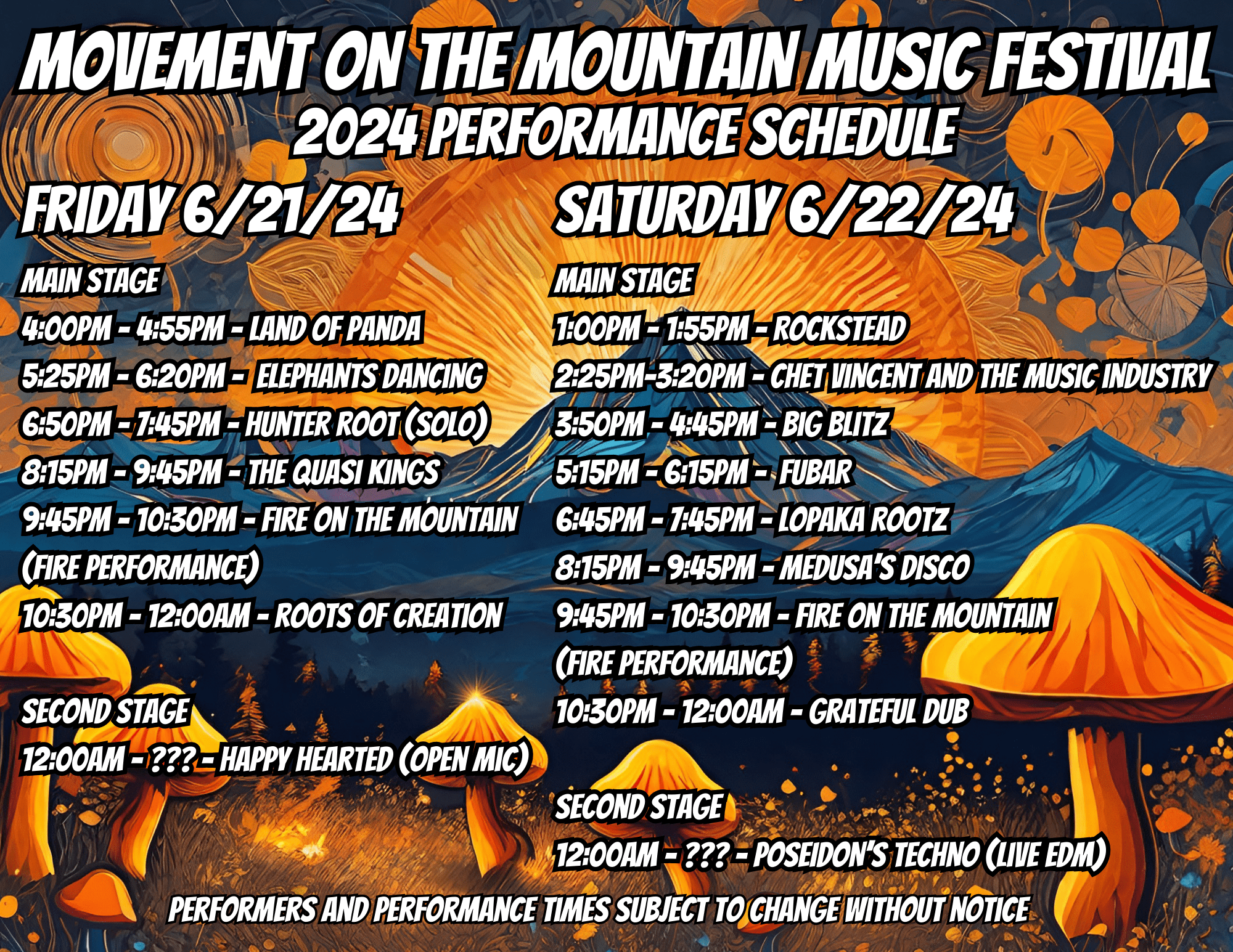 Performance Schedule 5-29-24